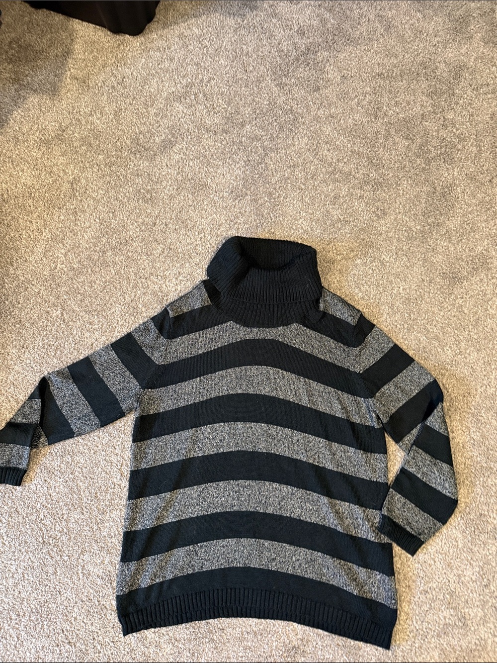 Eddie Bauer Black and Gray Striped Turtleneck Sweater